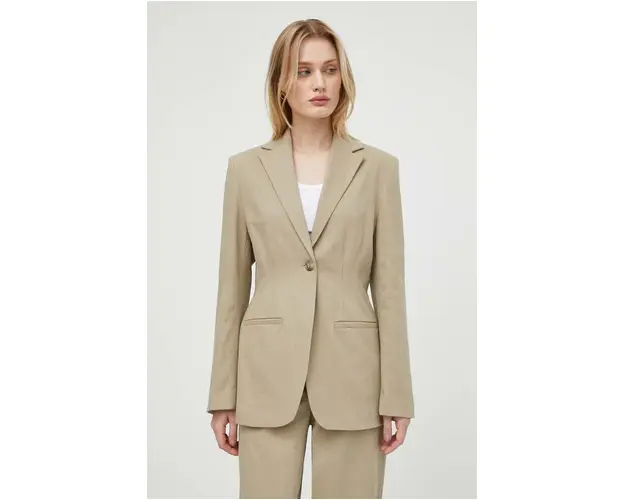 Samsoe Samsoe blazer din amestec de in culoarea bej, un singur rand de nasturi, neted