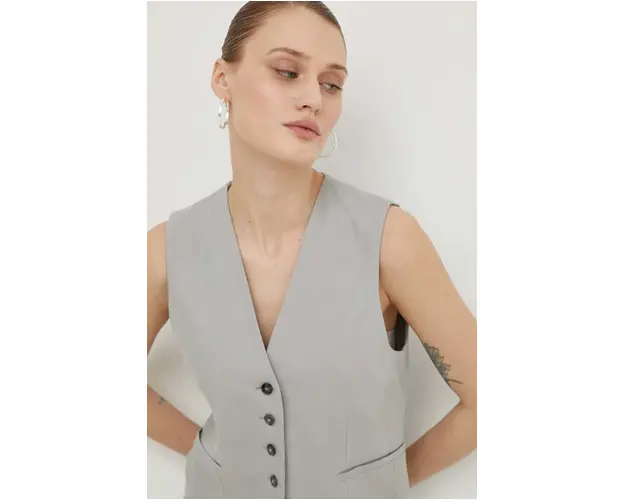 Herskind vesta cu amestec de in culoarea gri, un singur rand de nasturi