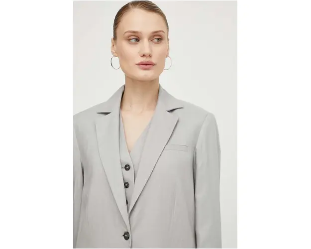 Herskind blazer din amestec de in culoarea gri, un singur rand de nasturi, neted