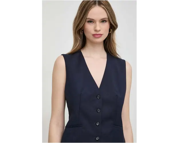 BOSS vesta de lana culoarea bleumarin, un singur rand de nasturi 50517802