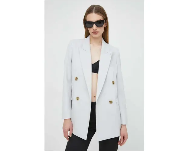 BOSS geaca de lana culoarea gri, cu doua randuri de nasturi, uni 50520760