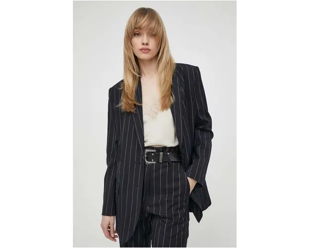 IRO geaca de lana culoarea albastru marin, un singur rand de nasturi, modelator