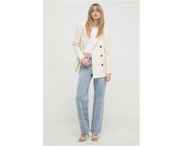 IRO sacou din lana culoarea bej, cu doua randuri de nasturi, neted