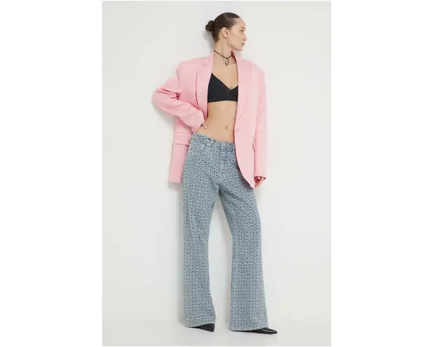 Moschino Jeans sacou culoarea roz, un singur rand de nasturi, neted