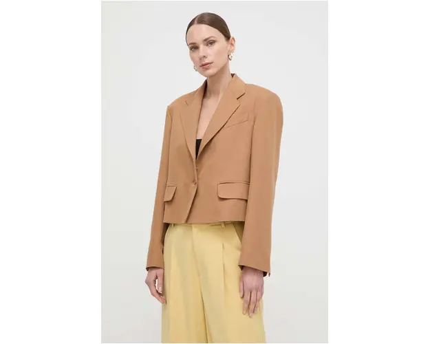 Weekend Max Mara sacou din amestec de in culoarea maro, un singur rand de nasturi, uni 2415040000000
