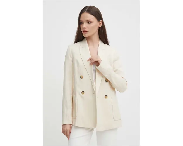 United Colors of Benetton sacou culoarea bej, cu doua randuri de nasturi, neted