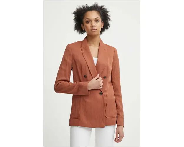 United Colors of Benetton sacou culoarea maro, cu doua randuri de nasturi, neted