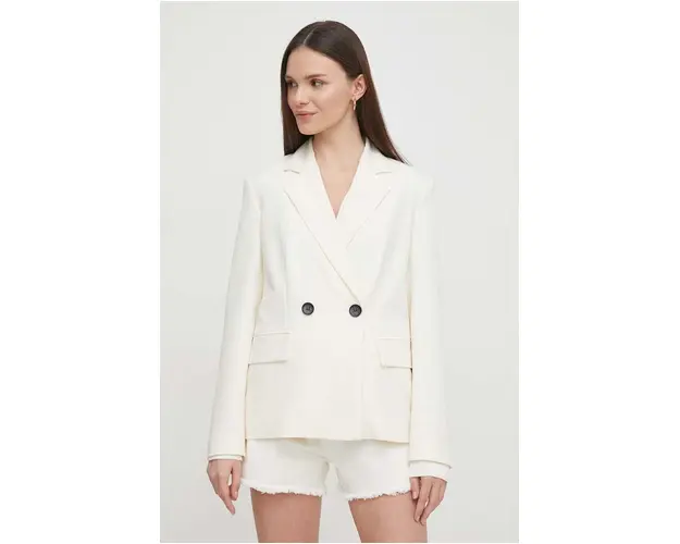 Sisley sacou culoarea bej, cu doua randuri de nasturi, neted