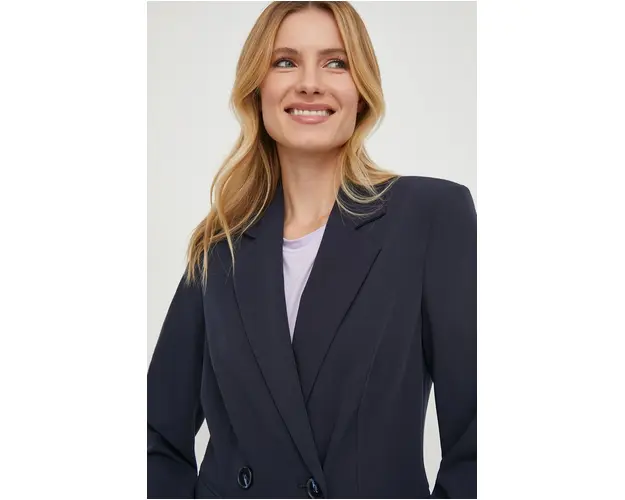 Sisley sacou culoarea albastru marin, cu doua randuri de nasturi, neted