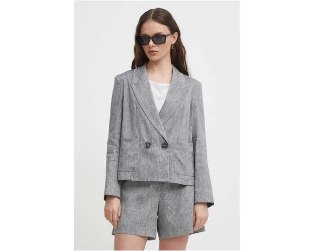 Sisley sacou de in culoarea gri, cu doua randuri de nasturi, neted