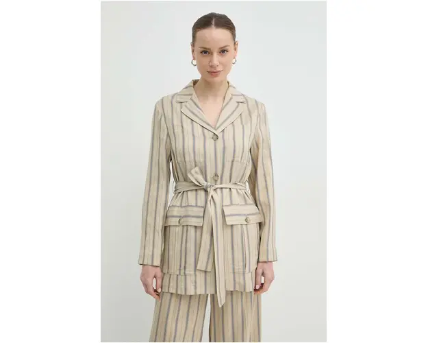 MAX&Co. sacou din amestec de in culoarea bej, un singur rand de nasturi, cu model, 2416041044200 2416040000000