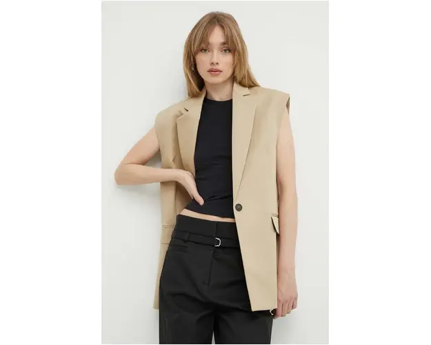 IRO vesta din bumbac culoarea bej, un singur rand de nasturi