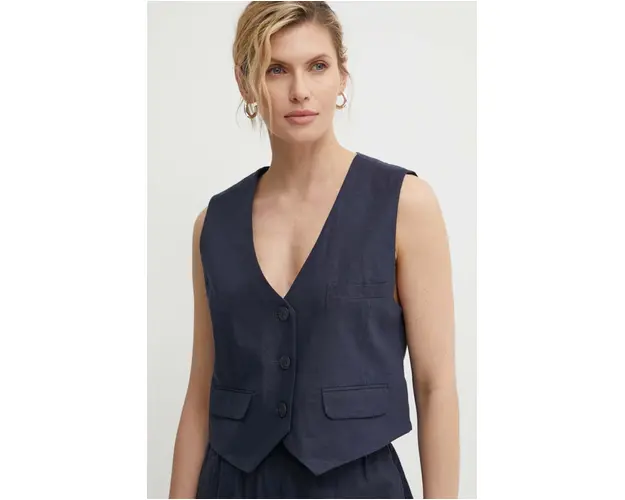 Gestuz vesta de in culoarea albastru marin, un singur rand de nasturi, 10909104