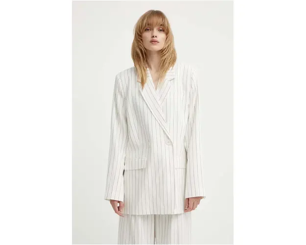 Gestuz blazer din amestec de in culoarea bej, cu doua randuri de nasturi, modelator, 10909154