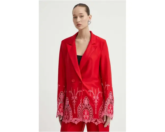 Never Fully Dressed sacou culoarea rosu, cu doua randuri de nasturi