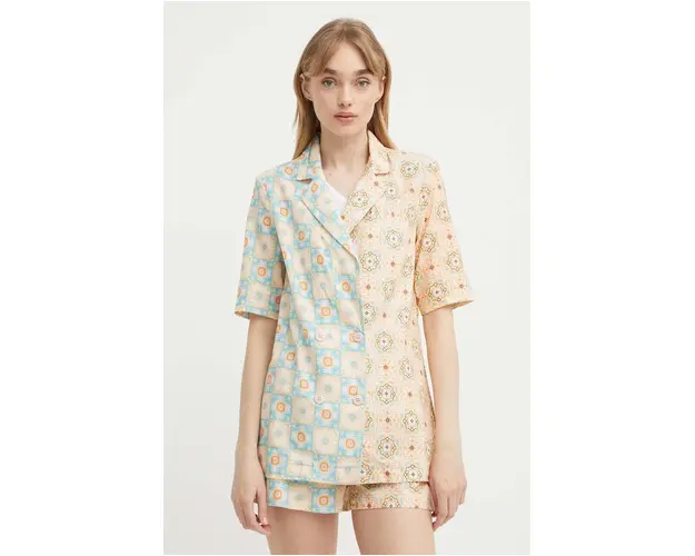 Never Fully Dressed blazer din amestec de in cu doua randuri de nasturi, modelator