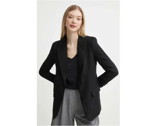 Desigual blazer din amestec de in CRESTONE culoarea negru, un singur rand de nasturi, neted, 24SWEW19