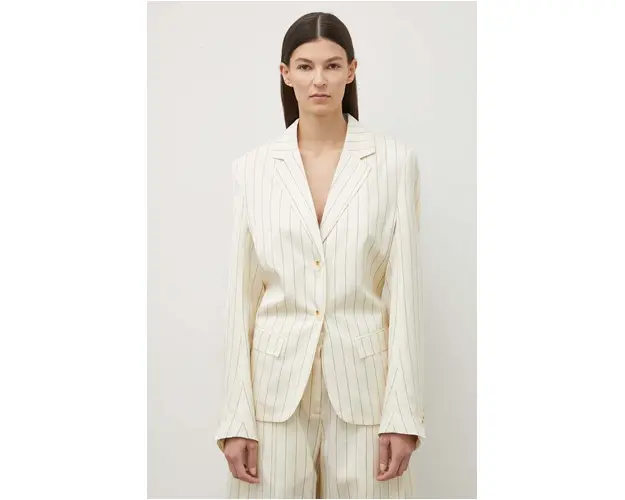 Remain blazer din amestec de in culoarea bej, un singur rand de nasturi, modelator