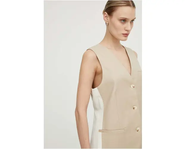 Remain vesta din amestec de lana culoarea bej, un singur rand de nasturi