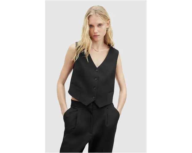 AllSaints vesta NELLIE WAISTCOAT culoarea negru, un singur rand de nasturi, WT512Z