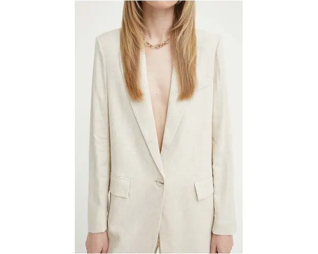 Bruuns Bazaar blazer din amestec de in OxalisBBFreida blazer culoarea bej, un singur rand de nasturi, neted, BBW3938