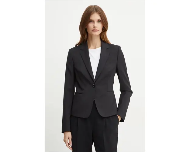 BOSS geaca de lana culoarea negru, un singur rand de nasturi, neted, 50490020