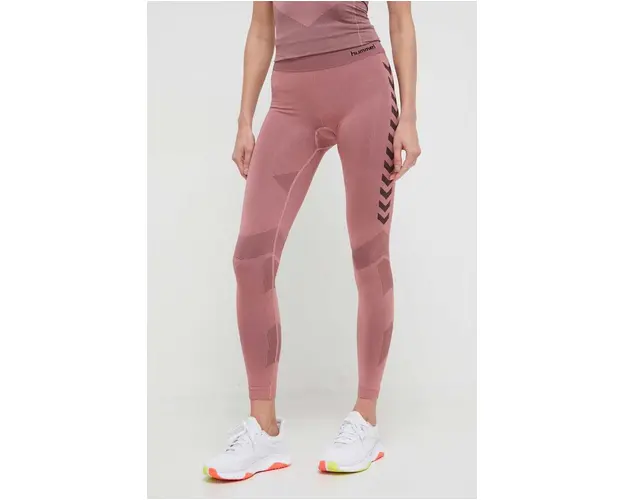 Hummel leggins de antrenament First culoarea roz, modelator