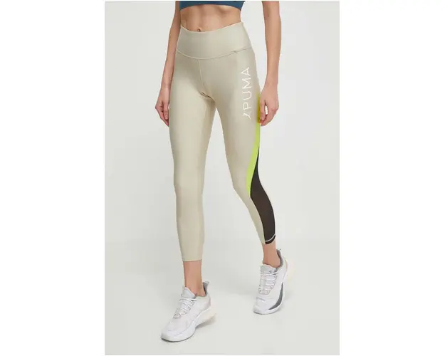Puma leggins de antrenament Fit Eversculpt culoarea bej, cu imprimeu, 524798