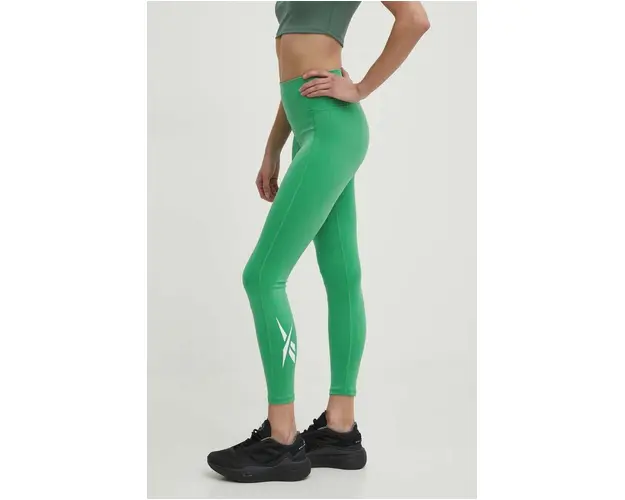 Reebok leggins de antrenament Identity Training culoarea verde, cu imprimeu, 100076226
