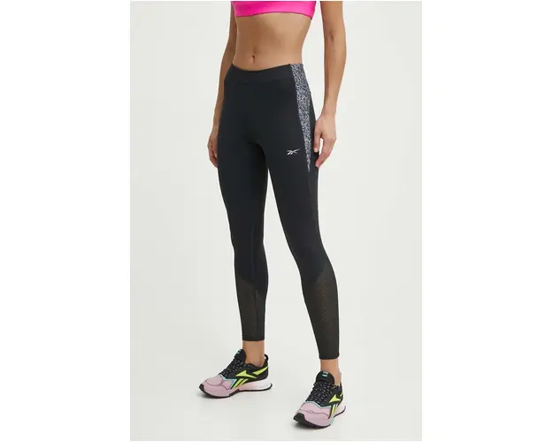 Reebok leggins de alergare culoarea negru, cu imprimeu, 100075410