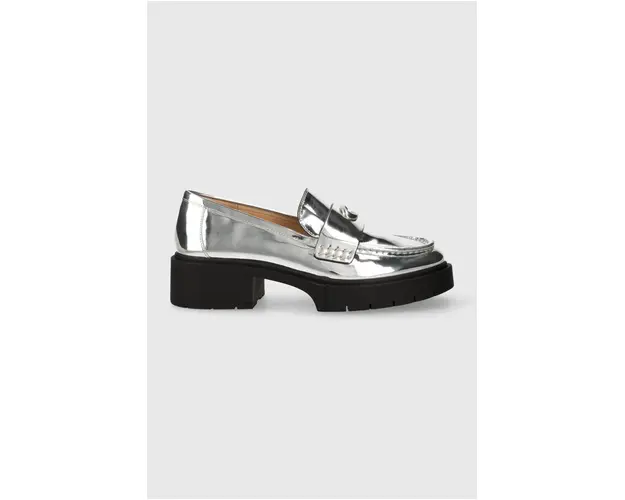 Coach mocasini de piele Leah femei, culoarea argintiu, cu toc plat, CM753
