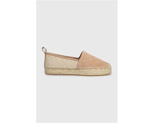 BOSS espadrile din piele intoarsa Madeira culoarea bej, cu platforma, 50516701