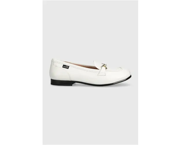 Love Moschino mocasini de piele femei, culoarea alb, cu toc plat JA10091G1IIC5100