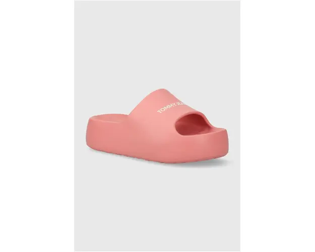 Tommy Jeans papuci TJW CHUNKY FLATFORM SLIDE femei, culoarea roz, cu platforma, EN0EN02454