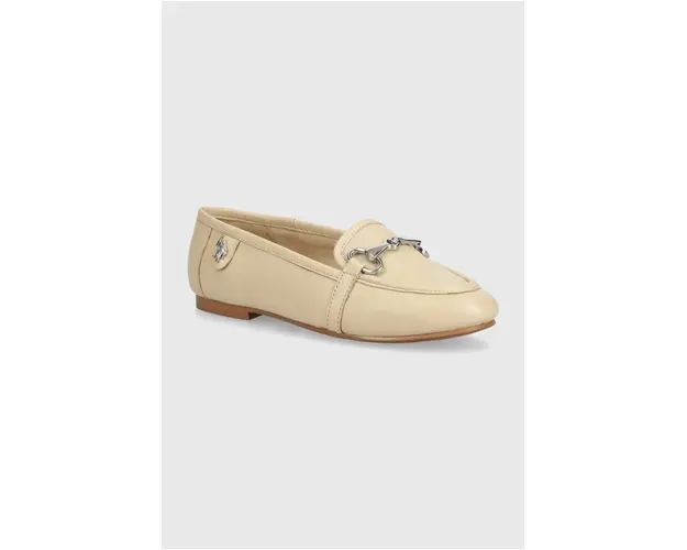 U.S. Polo Assn. mocasini de piele CHERY femei, culoarea bej, cu toc plat, CHERY001W 4L2