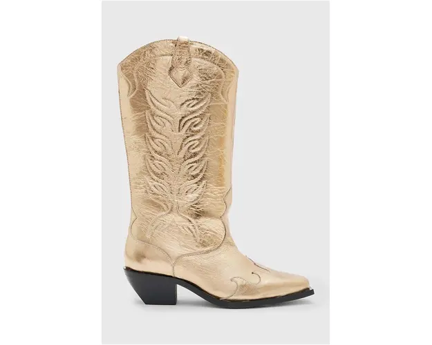 AllSaints cizme de piele Dolly Boot femei, culoarea auriu, cu toc drept, WF763Z