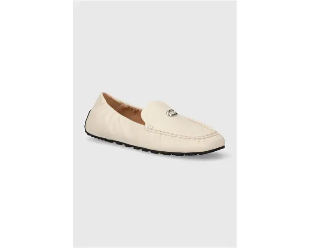 Coach mocasini de piele Ronnie femei, culoarea bej, cu toc plat, CP918
