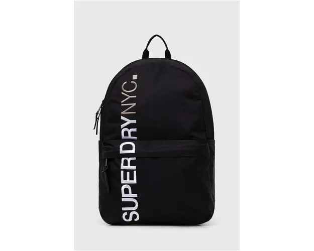 Superdry rucsac femei, culoarea negru, mare, cu imprimeu