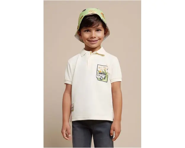 Mayoral tricou polo copii culoarea bej, cu imprimeu