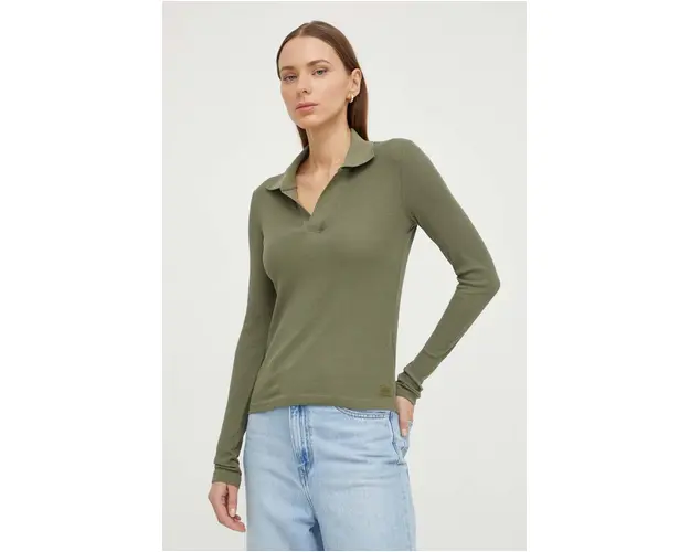 G-Star Raw longsleeve din bumbac culoarea verde