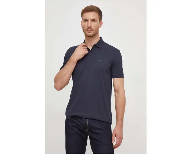 BOSS Green polo de bumbac culoarea bleumarin, uni 50507583