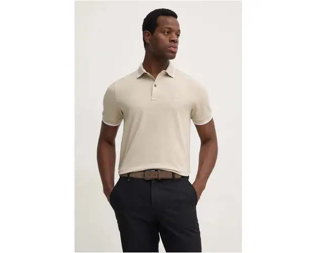 Boss Orange tricou polo barbati, culoarea bej, neted