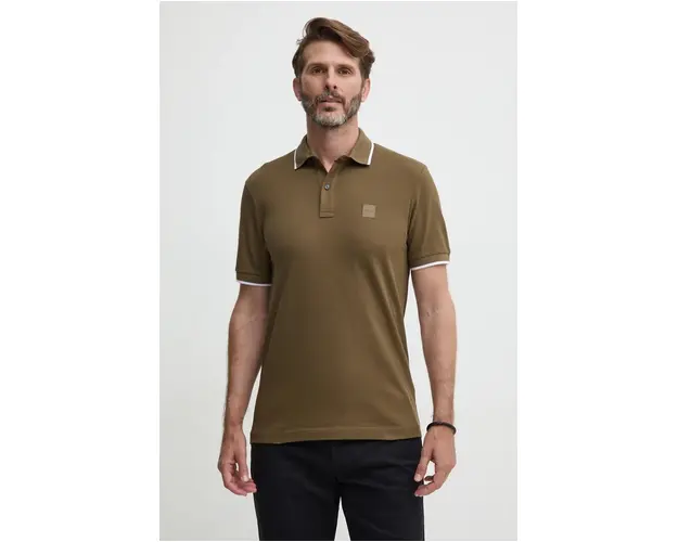 Boss Orange tricou polo barbati, culoarea verde, neted