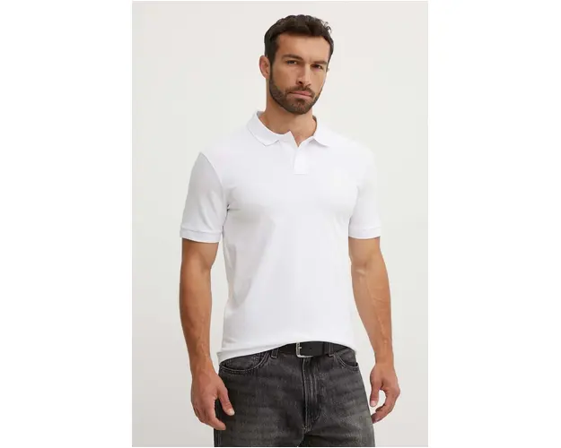 Boss Orange tricou polo barbati, culoarea alb, neted