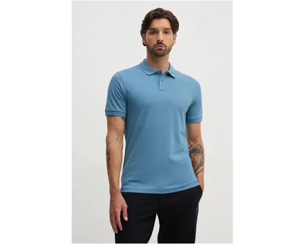 Boss Orange tricou polo barbati, culoarea negru, neted, 50507803