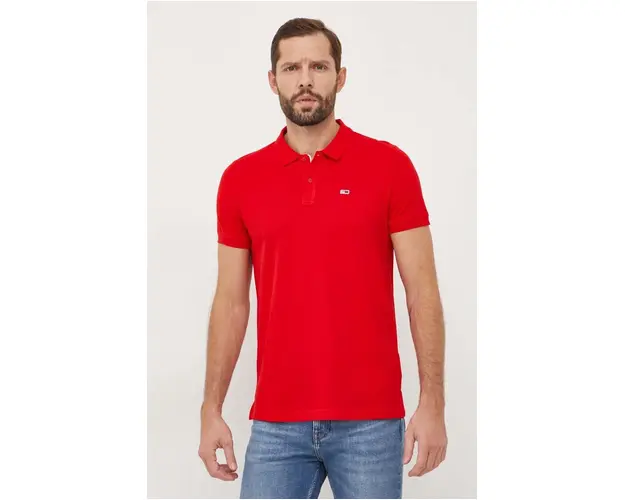 Tommy Jeans polo de bumbac culoarea rosu, neted, DM0DM18312