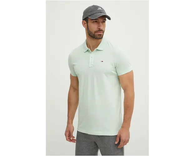 Tommy Jeans polo de bumbac culoarea verde, neted, DM0DM18312