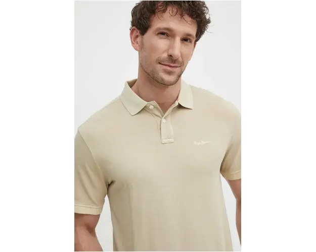 Pepe Jeans polo de bumbac culoarea bej, neted