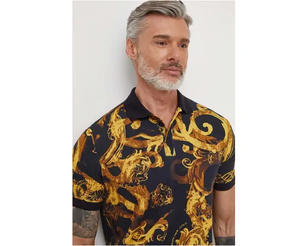 Versace Jeans Couture tricou polo barbati, culoarea negru, modelator