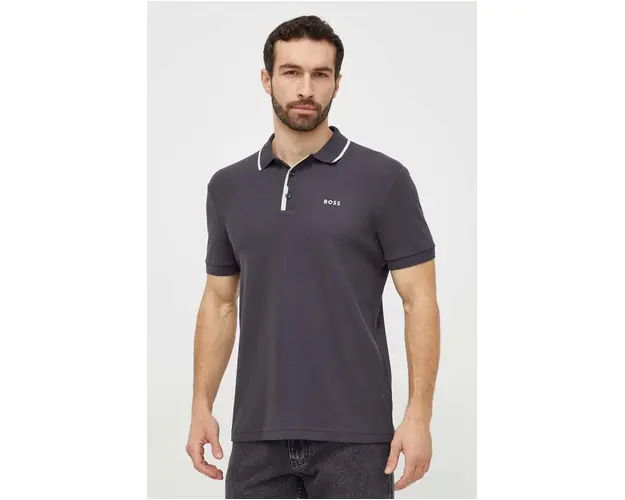 BOSS Green polo de bumbac culoarea gri, uni 50512742